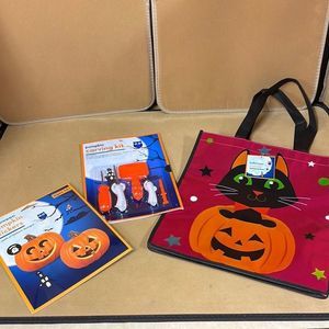 Halloween treat bag, pumpkin sticker decal, & pumpkin carving kit